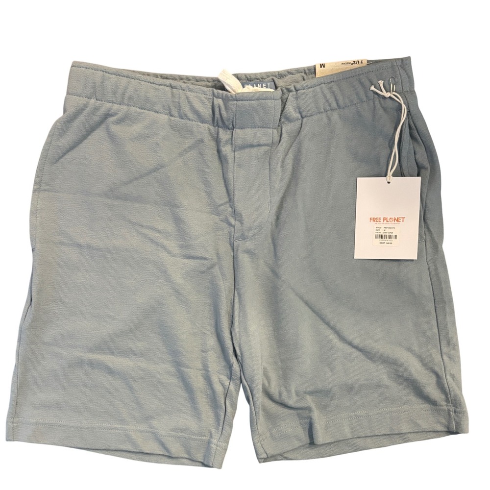 Free Planet Mens Knit Shorts Gray Vapor Blue Elastic Waist‎ Drawstring Medium